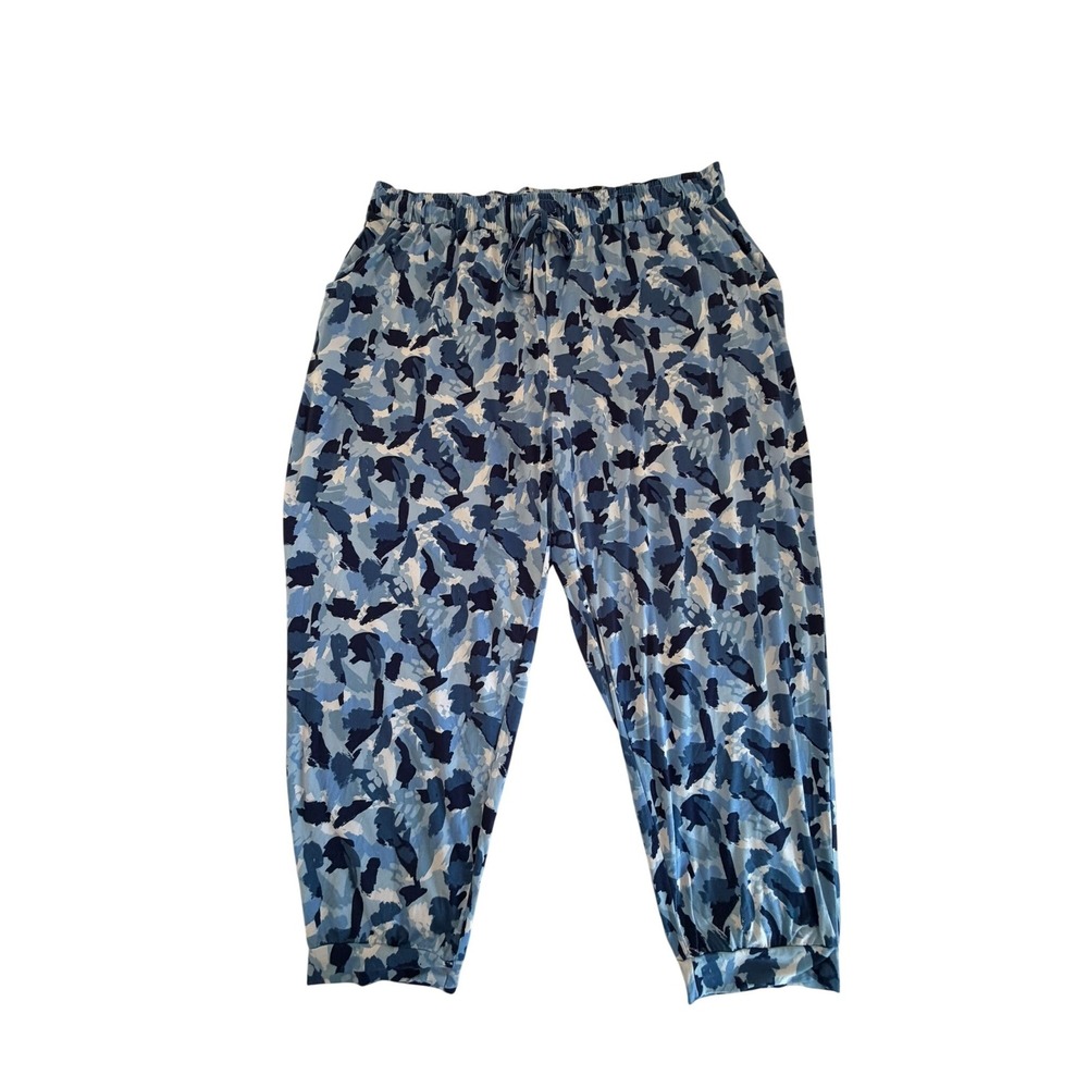 Blue Abstract Camo Print Joggers Elastic Waist Pockets Size P3X